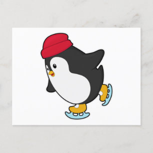 Pinguïn bij schaatsen met hoed briefkaart