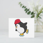 Pinguïn bij schaatsen met hoed briefkaart (Staand voorkant)