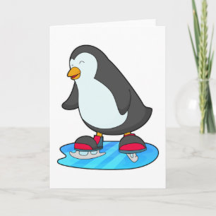 Pinguïn bij schaatsen met ijsschaatsen kaart