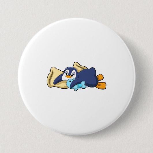 Pinguïn bij slapen met piloot ronde button 7,6 cm (Voorkant)