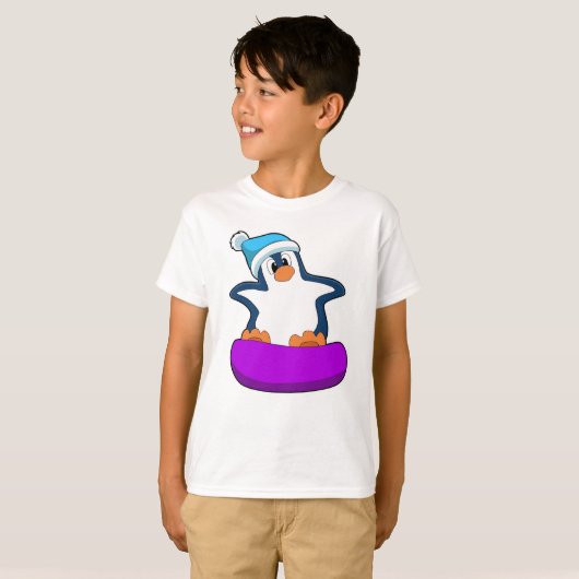 Pinguïn bij Snowboarding met Snowboard T-shirt (Voorkant volledig)