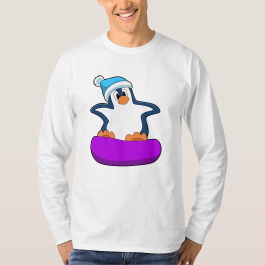 Pinguïn bij Snowboarding met Snowboard T-shirt (Voorkant)