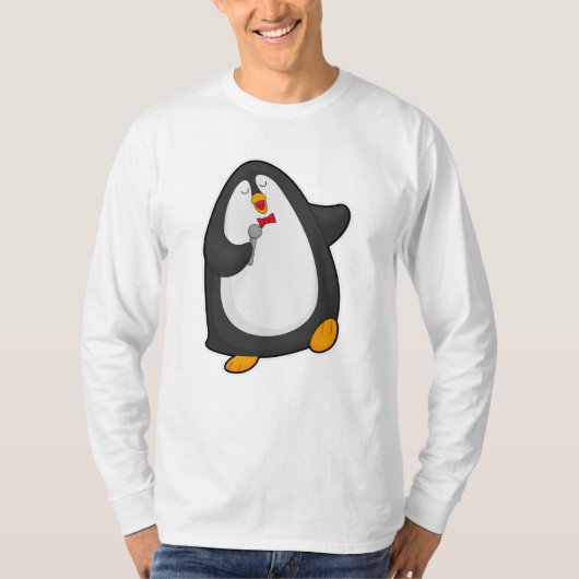 Pinguïn bij Zingen met microfoon en Stropdas T-shirt (Voorkant)