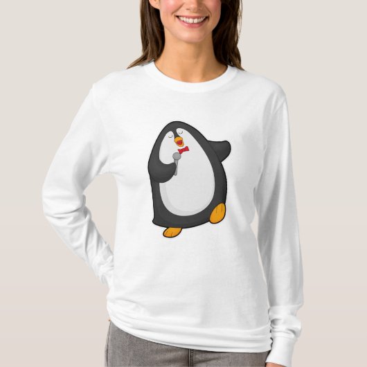 Pinguïn bij Zingen met microfoon en Stropdas T-shirt (Voorkant)