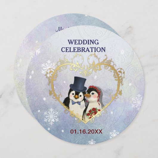 Pinguïn bruid en bruidegom bruiloft - Circle Kaart (Voorkant / Achterkant)