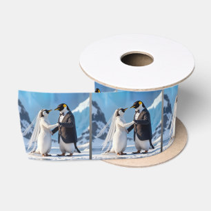Pinguïn Bruid en Bruidegom Dansen Op Ijs Lint