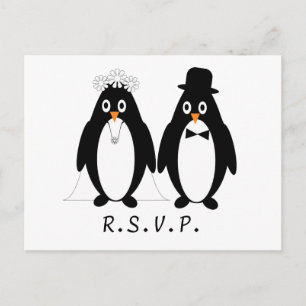 Pinguïn Bruiloft RSVP Briefkaart Invoegen