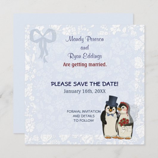 Pinguïn Bruiloft - Save the Date (Voorkant / Achterkant)