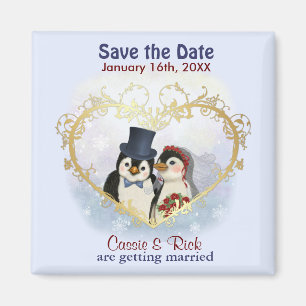 Pinguïn Bruiloft Save the Date Magneet