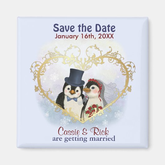 Pinguïn Bruiloft Save the Date Magneet (Voorkant)