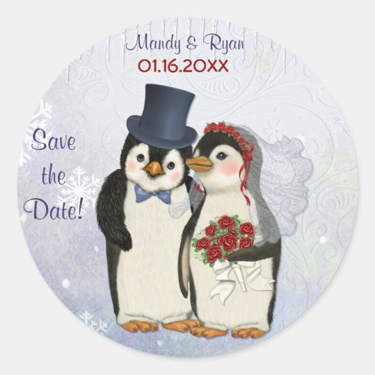 Pinguïn bruiloft zegel - Save the Date (Voorkant)