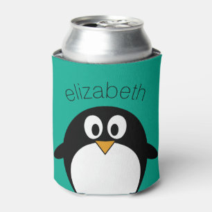 pinguïn cartoon smaragd en zwart blikjeskoeler