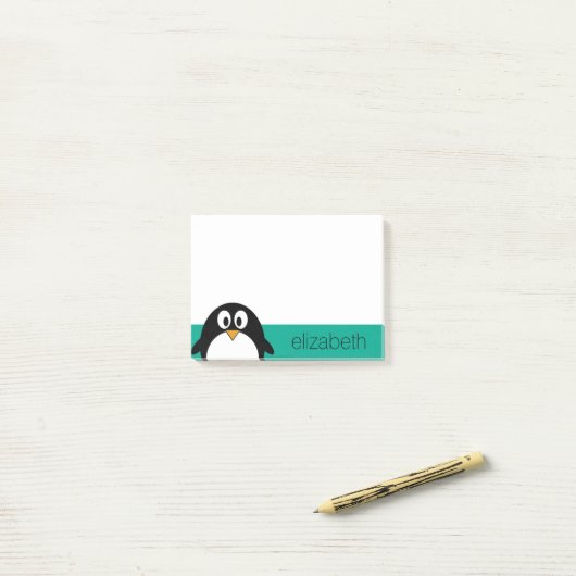 pinguïn cartoon smaragd en zwart post-it® notes (Op bureau)