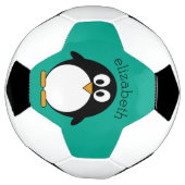 pinguïn cartoon smaragd en zwart voetbal (Gedraaid)