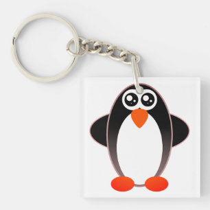Pinguïn, Cartoon, zwart en wit Sleutelhanger