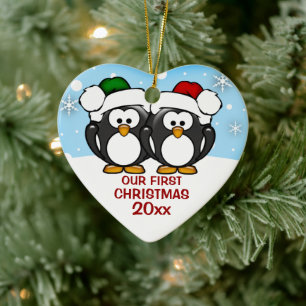 Pinguïn Couple Eerste Kerstfeest Keramisch Ornament