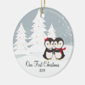 Pinguïn Couple Love Cute First-kerstversiering Keramisch Ornament (Links)