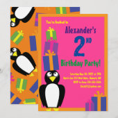 Pinguïn Dier Kinder Verjaardagsfeest Uitnodigingen (Voorkant / Achterkant)