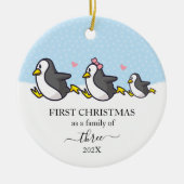 Pinguïn eerste kerstfamilie van 3 keramisch ornament (Voorkant)