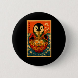 Pinguïn eet Ramen Japanse Noedels Grappig Ronde Button 5,7 Cm