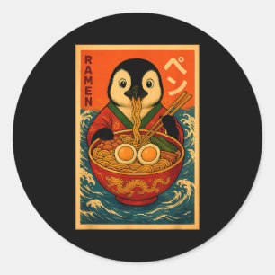 Pinguïn eet Ramen Japanse Noedels Grappig Ronde Sticker