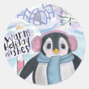 Pinguïn en Igloo Noorderlicht Scène Ronde Sticker