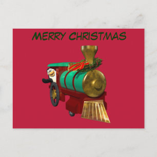 Pinguïn en Kerstmis Trein Feestdagenkaart