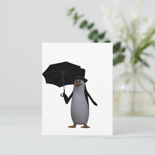 pinguïn en paraplu briefkaart (Staand voorkant)