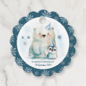 Pinguïn en Polar Beer Winterverjaardag Bedankjes Labels (Voorkant)