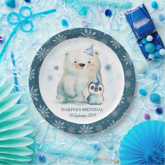 Pinguïn en Polar Beer Winterverjaardag Papieren Bordje (Feest)
