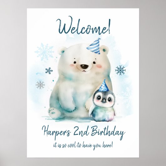 Pinguïn en Polar Beer Winterverjaardag Poster (Voorkant)