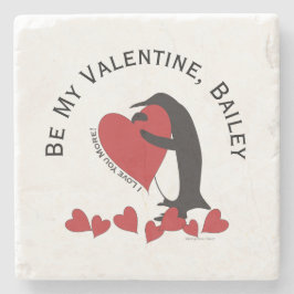Pinguïn en rood hart zijn mijn Valentijn Stenen Onderzetter