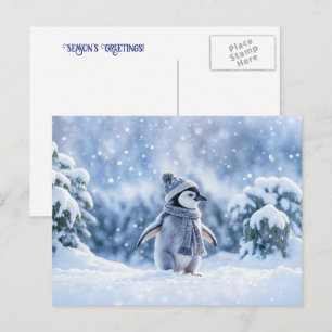 Pinguïn en Sjaal Hoed Schattig Kerstvakantie Feestdagenkaart