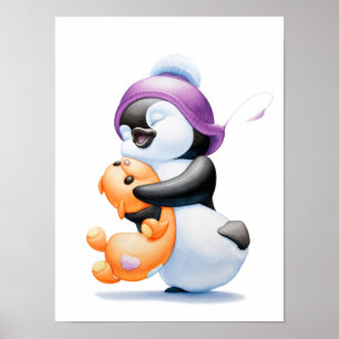 Pinguïn en Teddybeer-kamermuurprint Poster