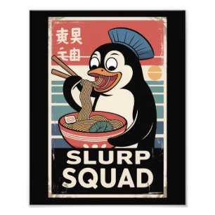 Pinguïn Eten Ramen Funny Slurp Squad Foto Afdruk