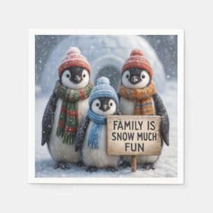 Pinguïn familie met een leuk teken servet