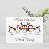 Pinguïn Familie Vrolijke Kerst Kaart (Staand voorkant)