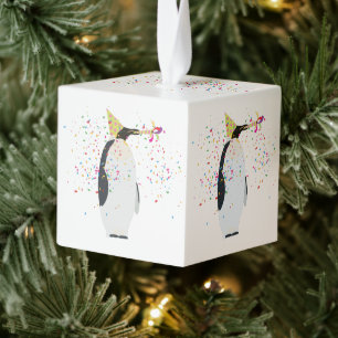 Pinguïn Feestende Dieren Met Een Feest Kerstmis Kubus Ornament