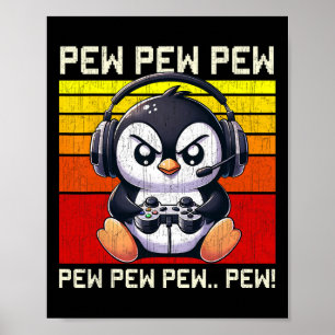 Pinguïn Gamer Pew Grappige Videospellen Vintage Jo Poster
