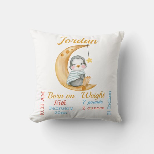 Pinguïn Half Moon Baby Stats Kussen (Voorkant)