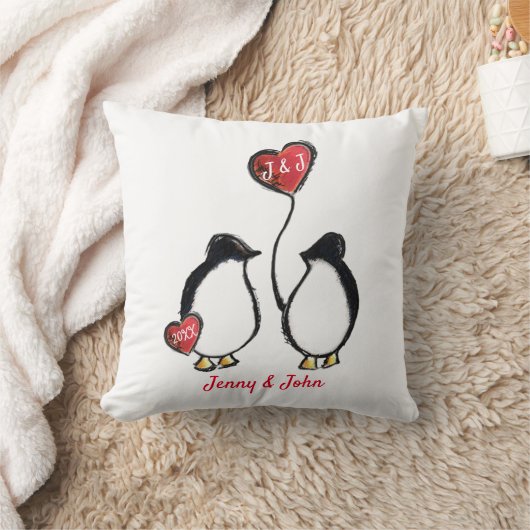 Pinguïn & harten bruiloft kussen (Deken)