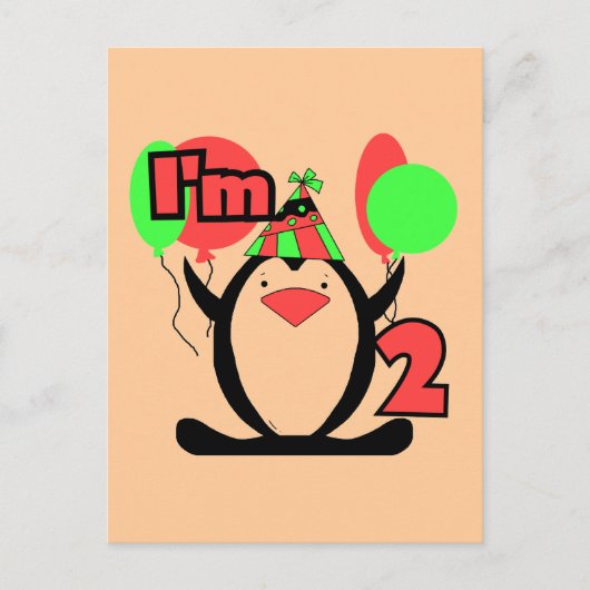 Pinguïn Ik ben Twee Tshirts en Geschenken Briefkaart (Voorkant)