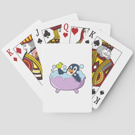 Pinguïn in badkuip met eend pokerkaarten (Achterkant)