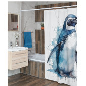 Pinguïn in blauwe waterverf douchegordijn
