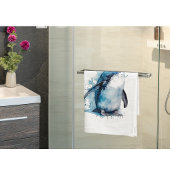 Pinguïn in blauwe waterverf handdoek
