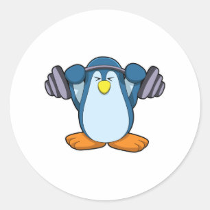 Pinguïn in Bodybuilding met Dumbbells Ronde Sticker