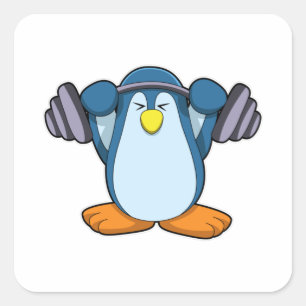 Pinguïn in Bodybuilding met Dumbbells Vierkante Sticker