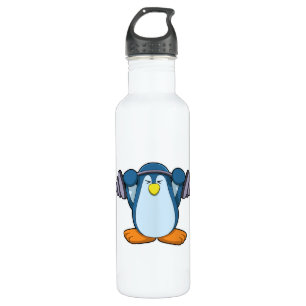 Pinguïn in Bodybuilding met Dumbbells Waterfles