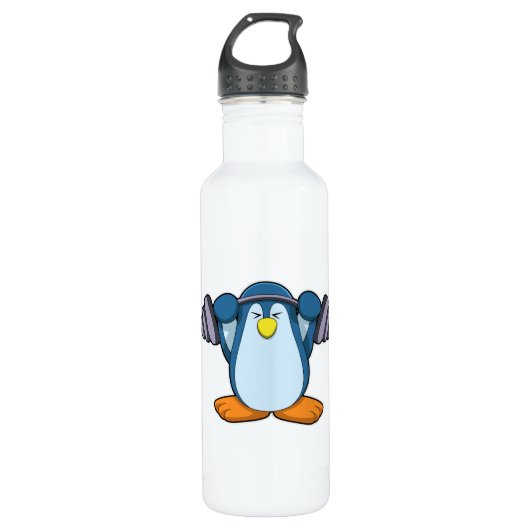 Pinguïn in Bodybuilding met Dumbbells Waterfles (Voorkant)