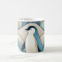 Pinguïn in crèmeblauwe Abstracte golven Koffiemok